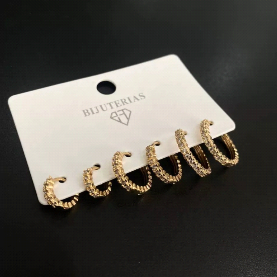 Brinco Argola 3 pares Strass